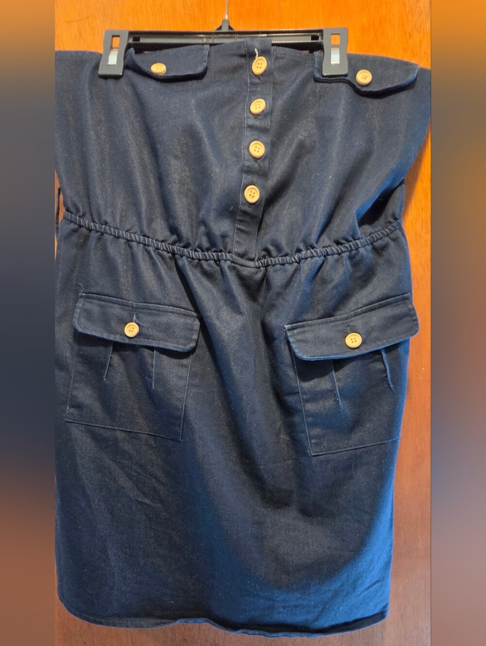 Mind Code Vintage Navy Strapless Button-Front Mini Dress SzL